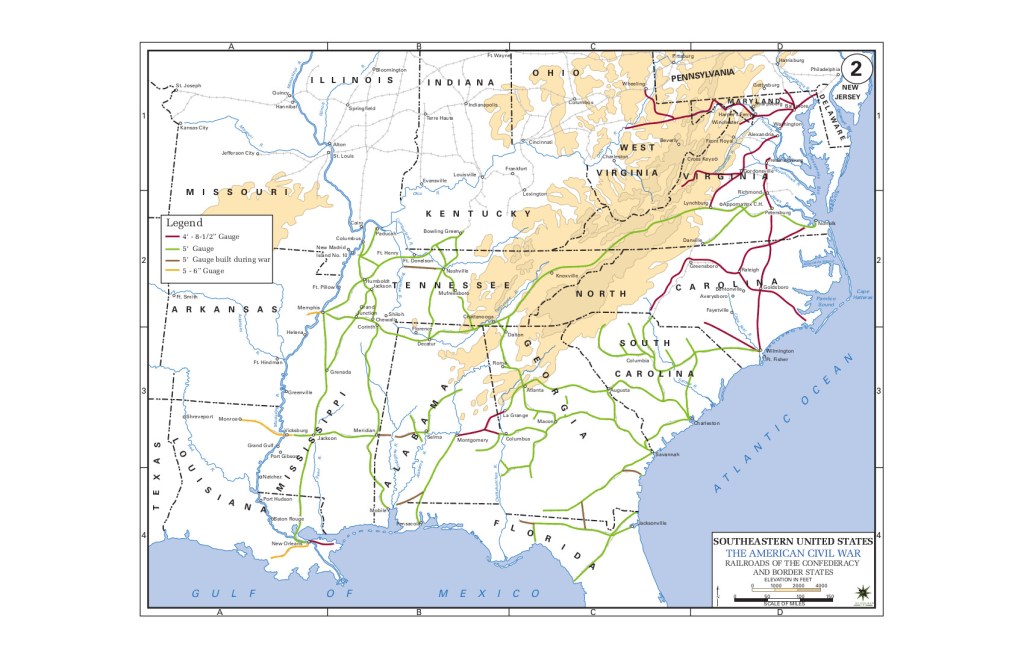 Map of Civil War Confederate railroads shows how close the Wilmington and Weldon Railroad came to Raleigh, NC.