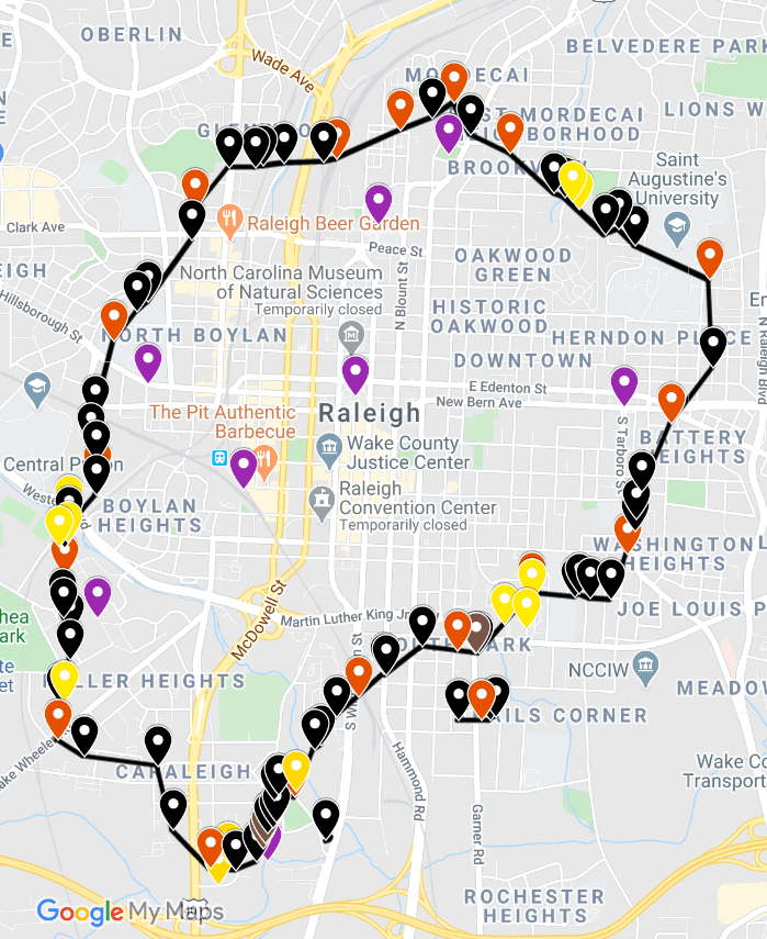 Screen shot of A. Roy Bredenberg's Google Map of the Raleigh 1863 earthworks